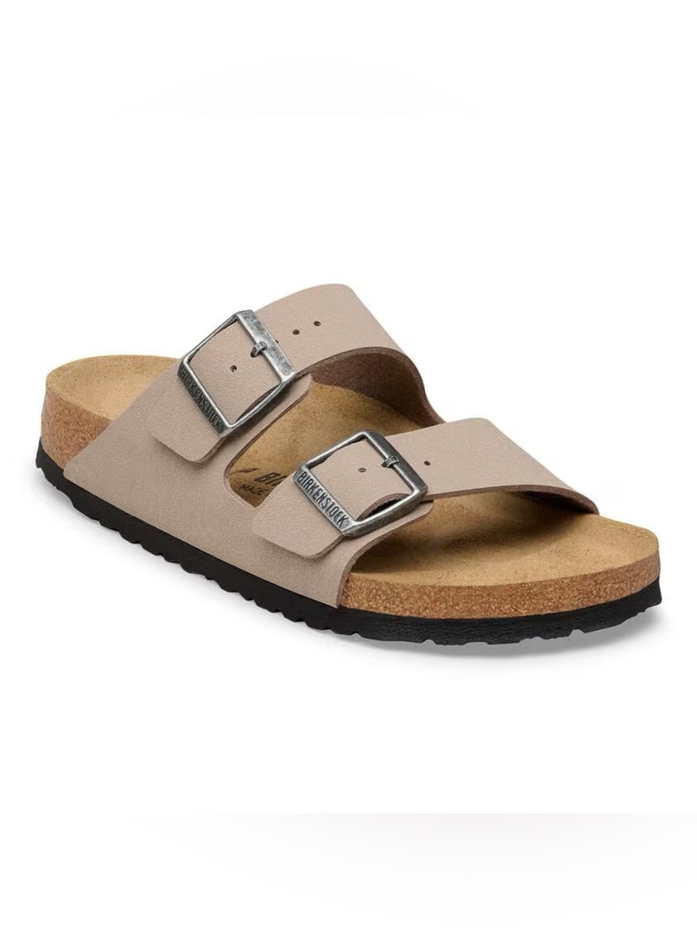 Birkenstock Arizona Sandal in Light Beige Taupe with Silver Buckles
